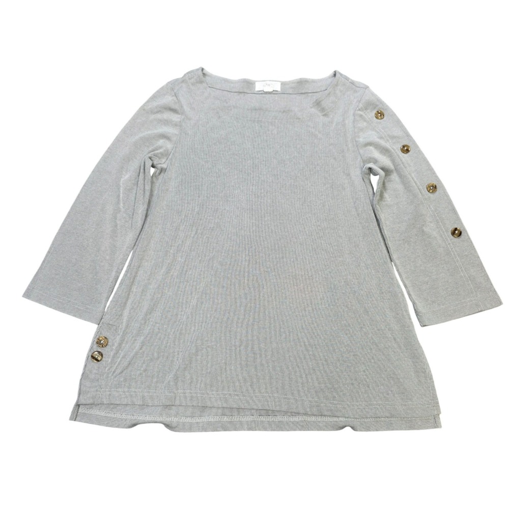 Simpli Zen Striped Organic Cotton Bamboo Tunic Top Women's Size S Gray Buttons